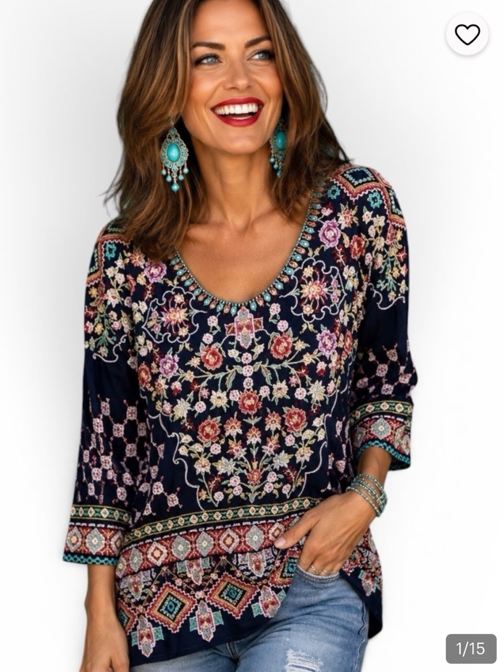Johnny Was Sandra Floral Embroidered Blouse Size Small
